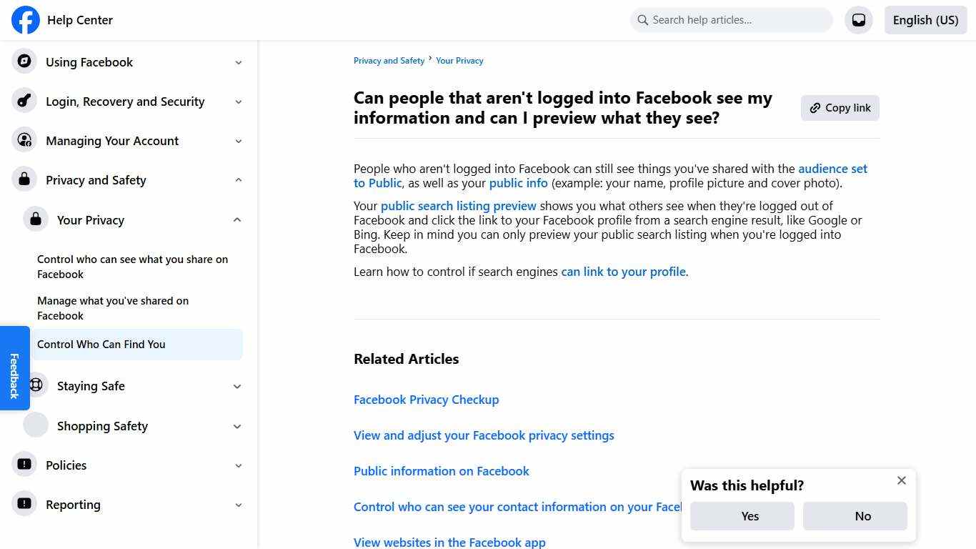Can people that aren't logged into Facebook see my information and can I preview what they see? | Facebook Help Center
