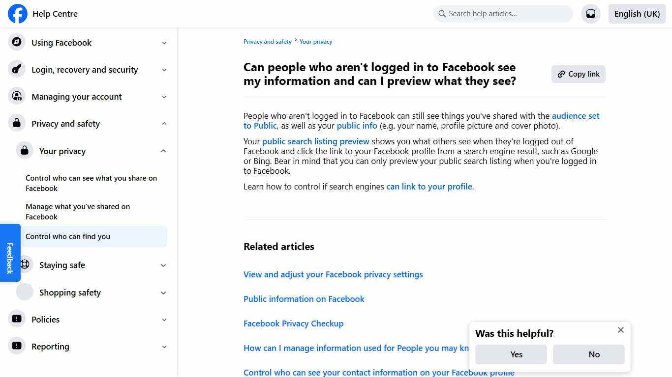 Can people who aren't logged in to Facebook see my information and can I preview what they see? | Facebook Help Centre